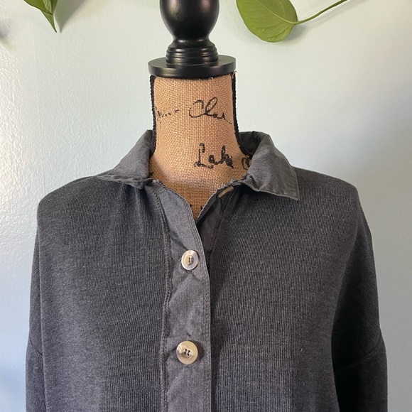 Vintage 90s Express Tricot Collared Button Front Knit Long Sleeve in Grey Blue - Picture 6 of 10